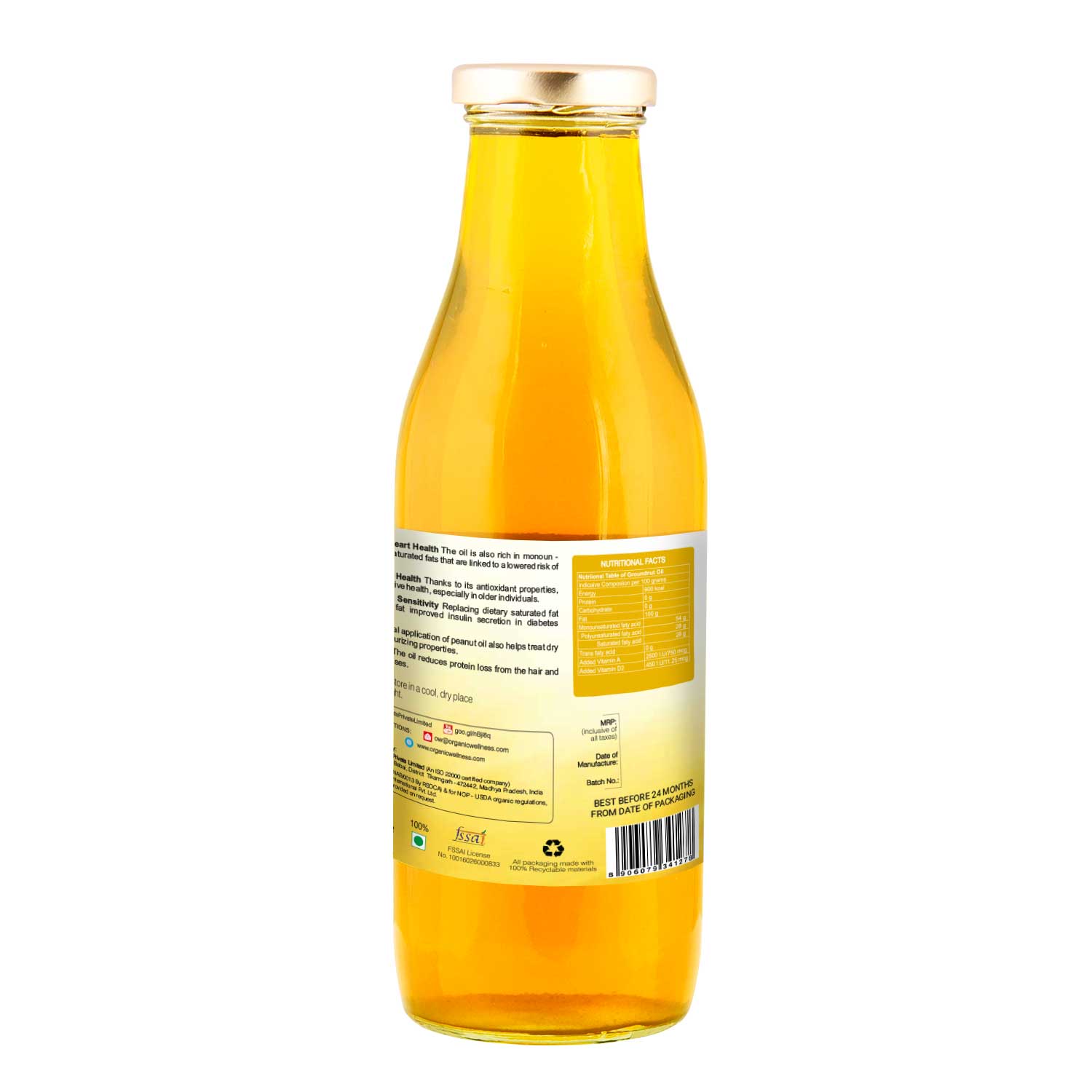 Organic Wellness Ow'meal Groundnut Oil Raw & Cold Pressed Organic Wellness
