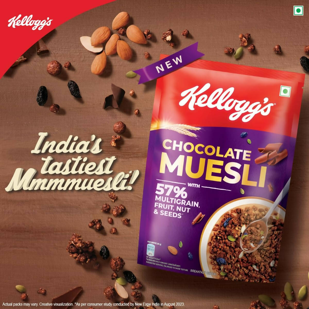 New Kellogg's Chocolate Muesli 57% Multigrain, Fruit, Nut & Seeds Kellogg's