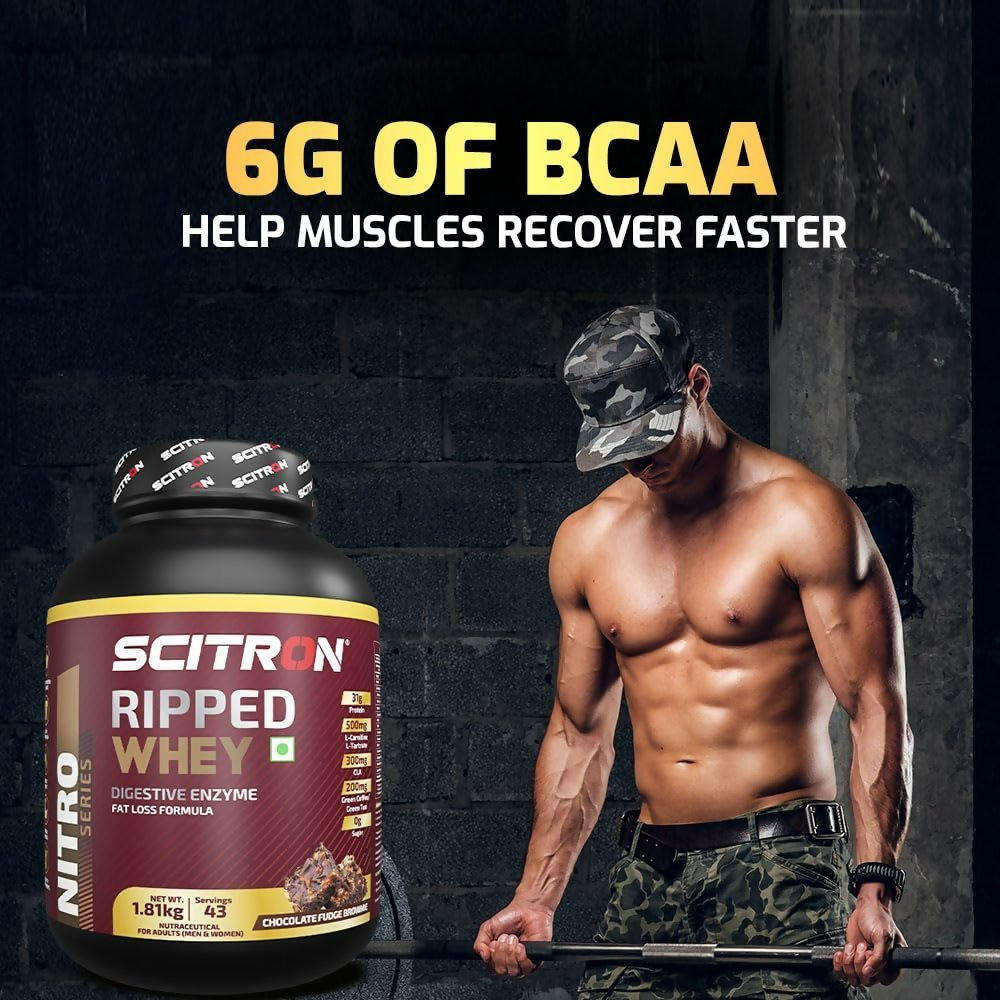 Scitron Ripped Whey Protein Powder Flavor Chocolate Fudge Brownie Scitron