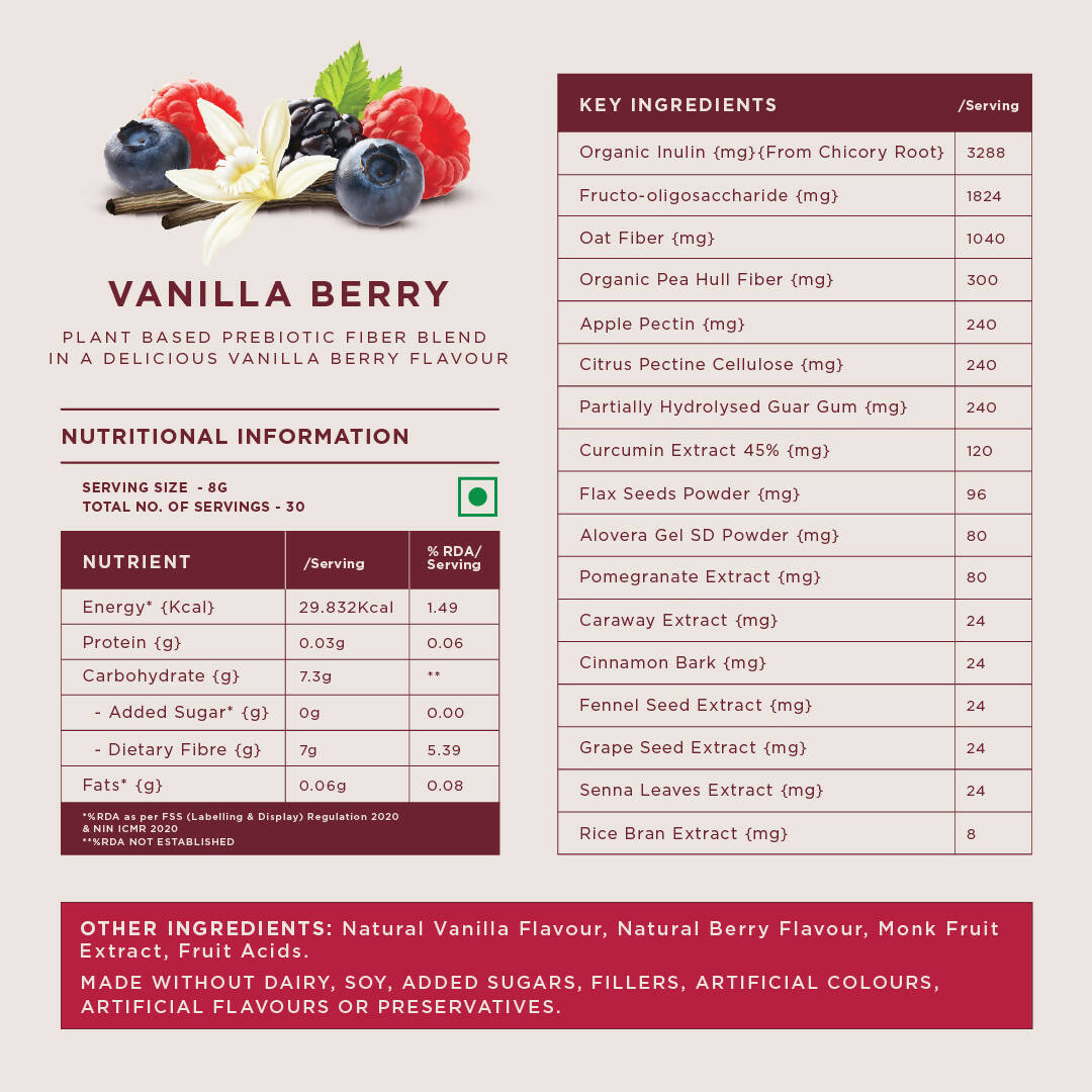 Wellbeing Nutrition Daily Fiber Powder-Vanilla Berry Flavor Wellbeing Nutrition