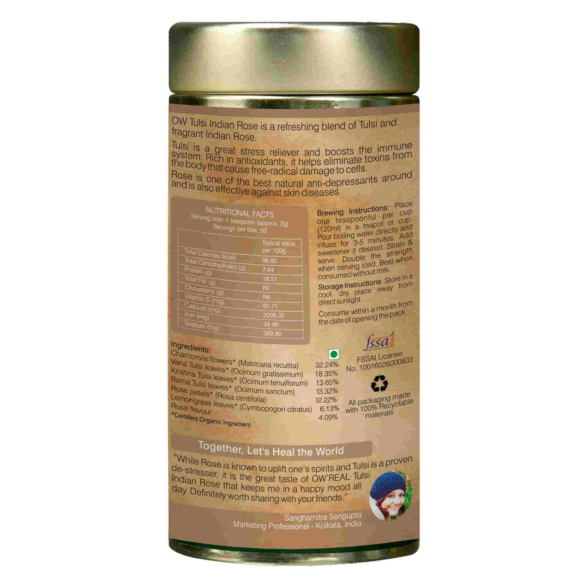 Organic Wellness Tulsi Indian Rose Tin Pack Organic Wellness