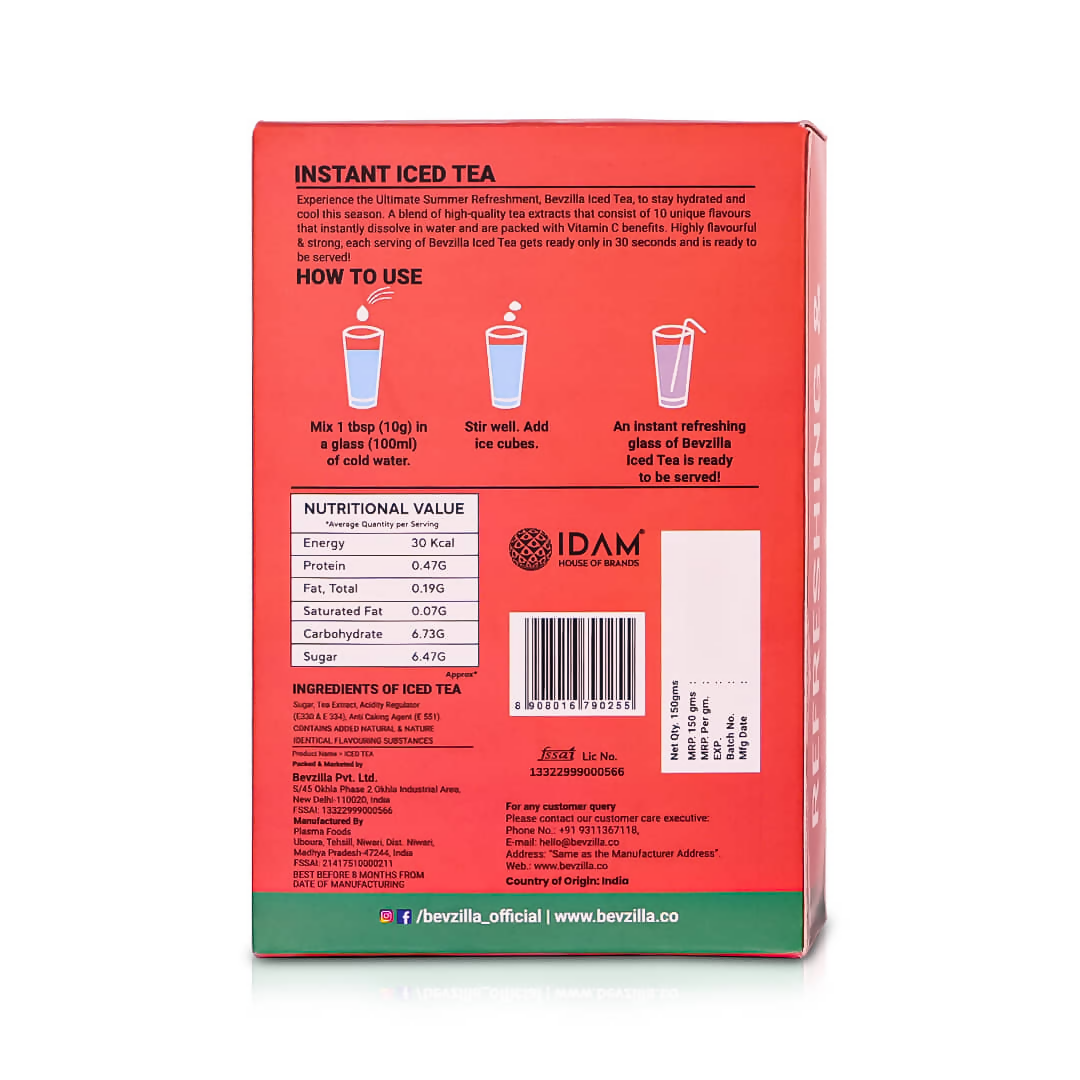 Bevzilla Iced Tea Powder 5 Assorted Flavours Pack Bevzilla