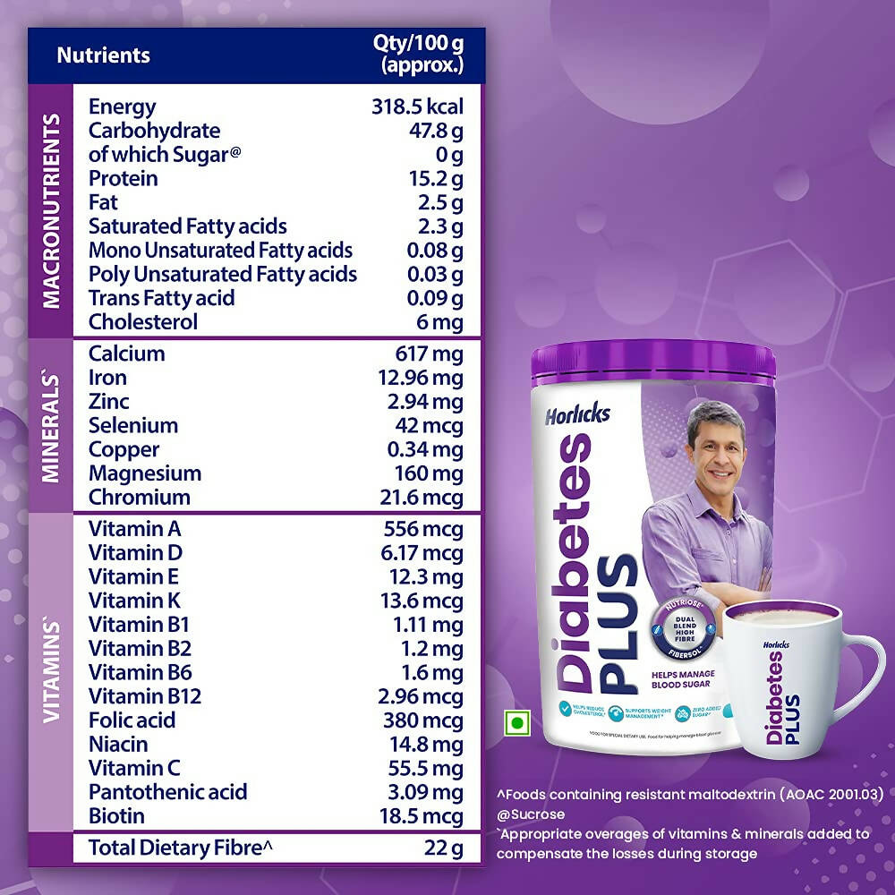 Horlicks Diabetes Plus - Sugar Free Protein Powder, Diabetic Nutrition Drink Horlicks