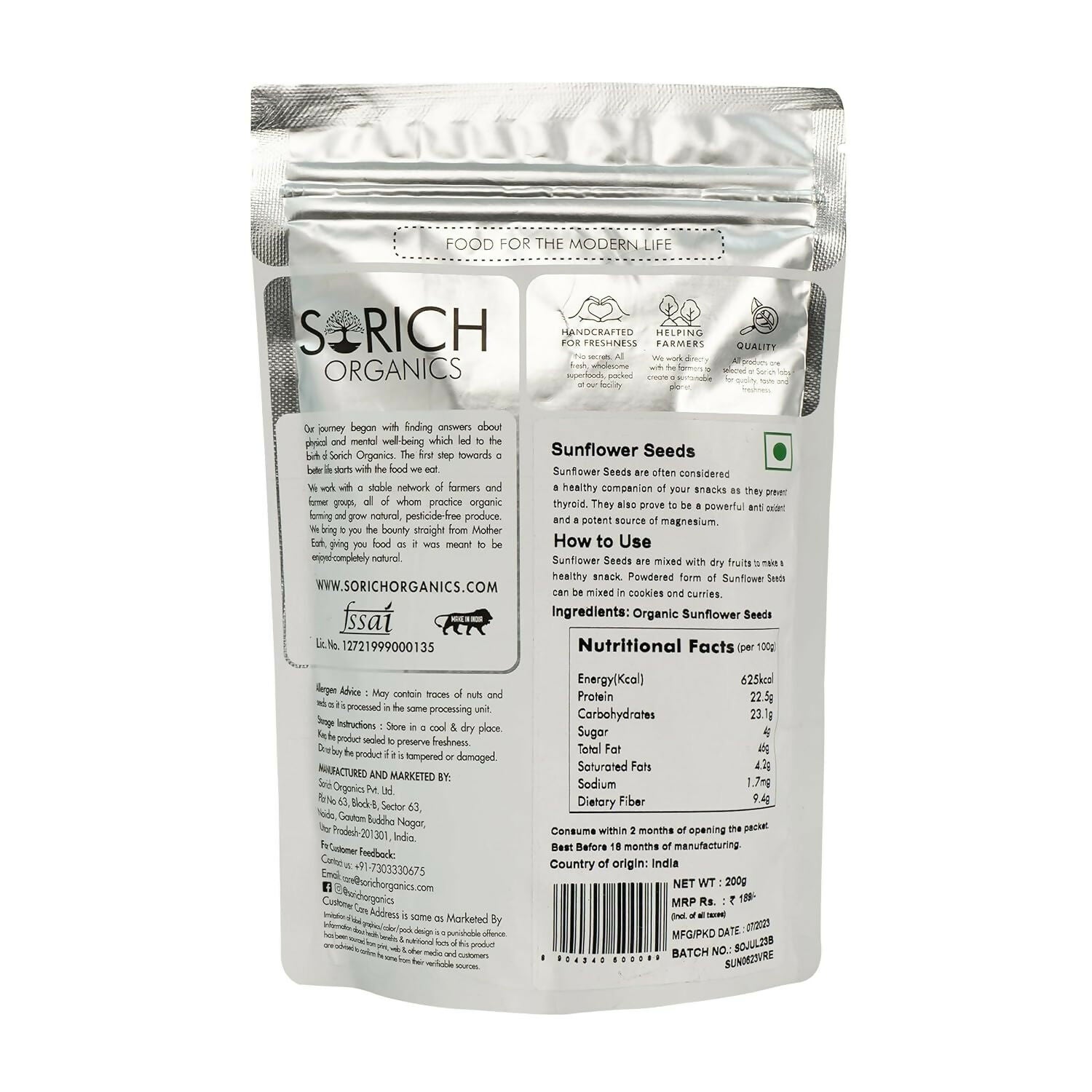 Sorich Organics Raw USDA Organic Sunflower Seeds Sorich