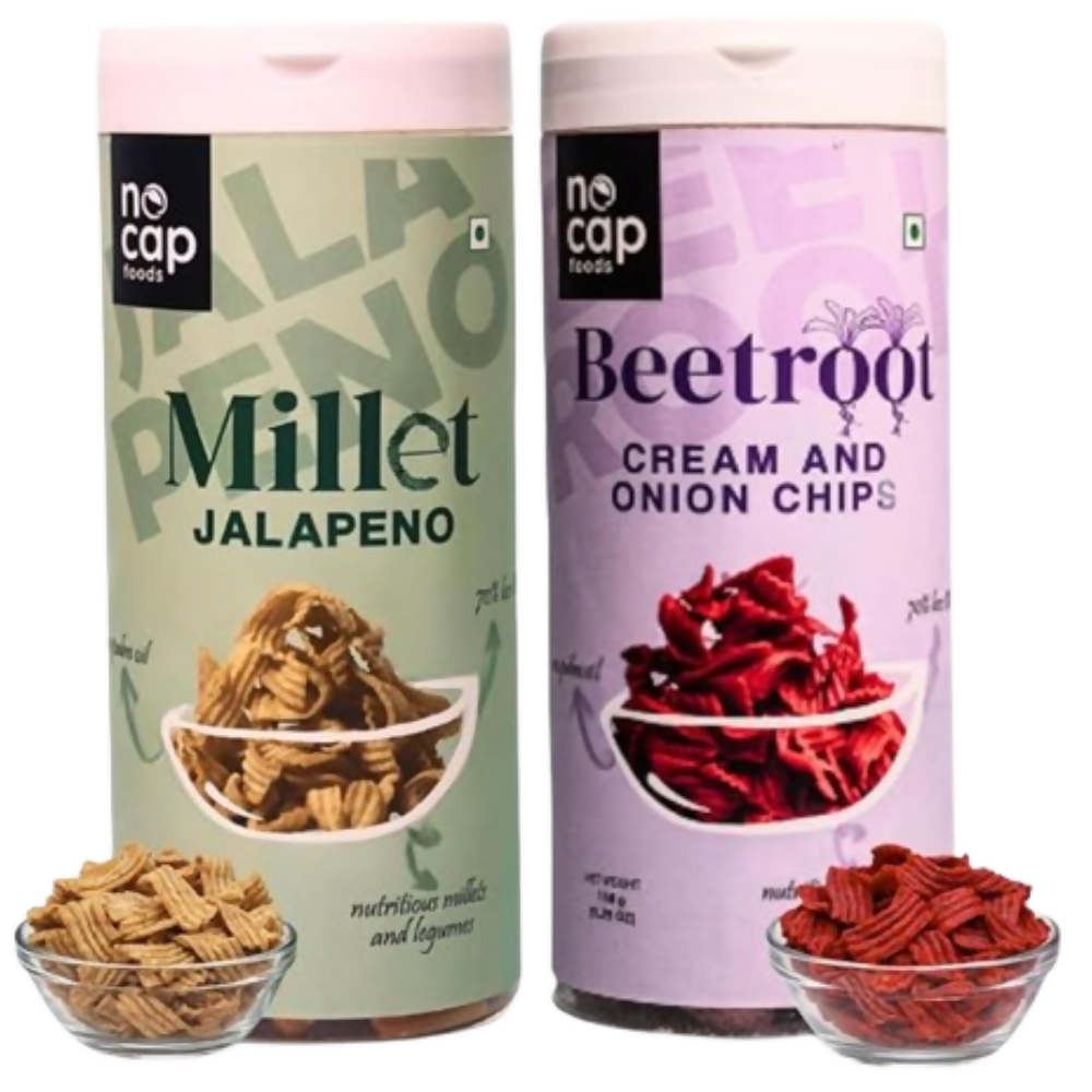 Nocap foods Guilt Free Healthy Chips - Beetroot Cream & Onion,Millet Jalapeno - Dista