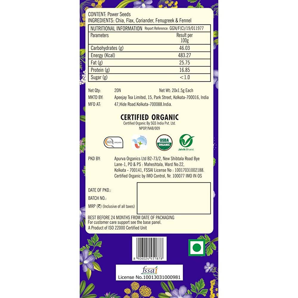 Typhoo Digestive Organic Power Seeds Herbal Tea Bags Typhoo