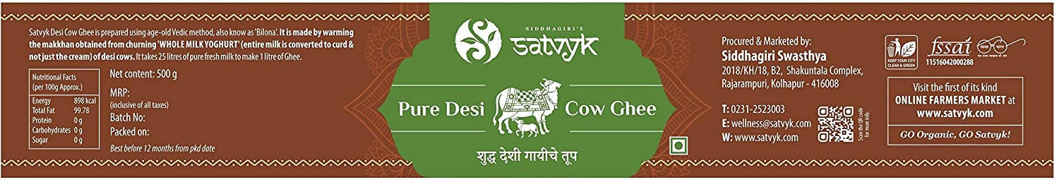 Siddhagiri's Satvyk Organic Pure Desi Cow Ghee | Made with Cow's Milk | Pure organic ghee, traditionally-churned Siddhagiri's Satvyk
