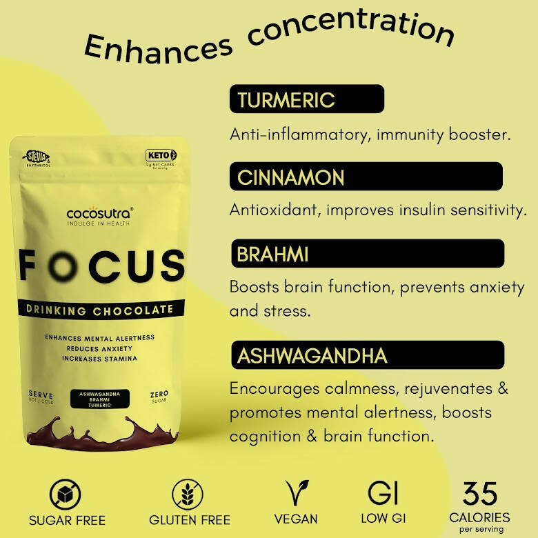 Cocosutra Lite - Focus - Sugar Free Drinking Chocolate Mix Cocosutra