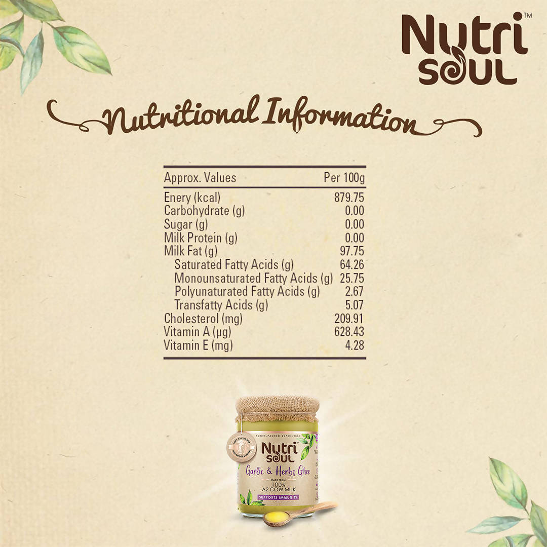 Nutrisoul Garlic & Herbs Ghee | Rich in Antioxidants | Pure Ghee Supports Immunity & Health Nutrisoul
