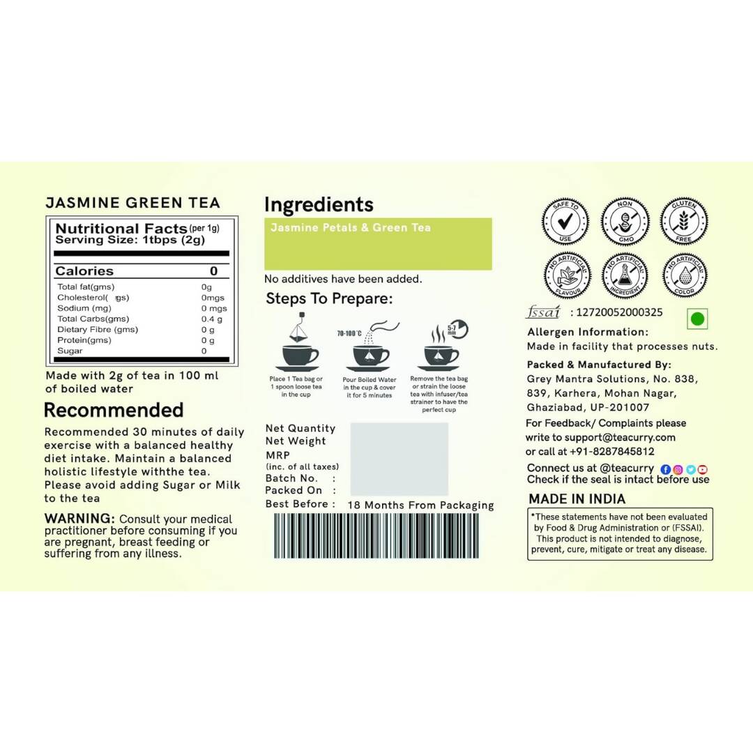 Teacurry Jasmine Green Tea Bags Teacurry