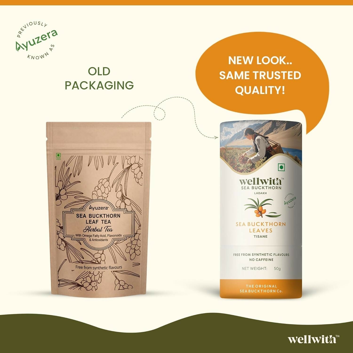 Wellwith Sea Buckthorn Raw Leaves Tea - Himalayan Herbal Leaf Tea Wellwith