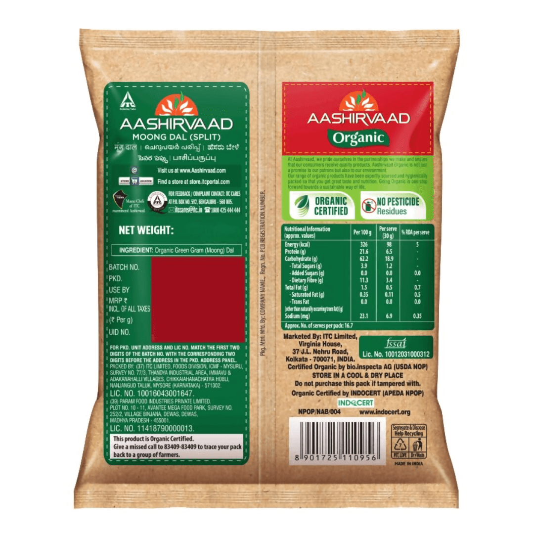 Aashirvaad Organic Moong Dal Aashirvaad