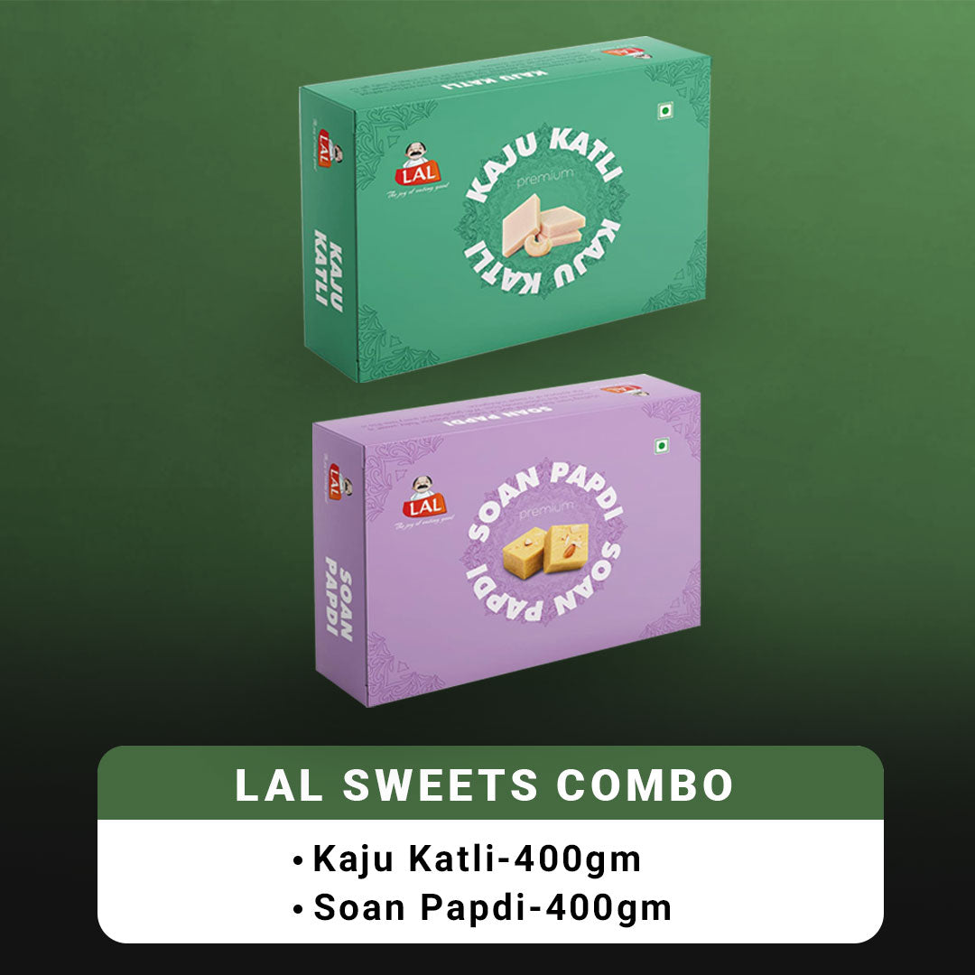 Lal Sweets Combo Pack - Kaju Katli 400 g & Soan Papdi Premium 400g| Desi Cow Ghee Indian Sweet Box Combo Lal Sweets