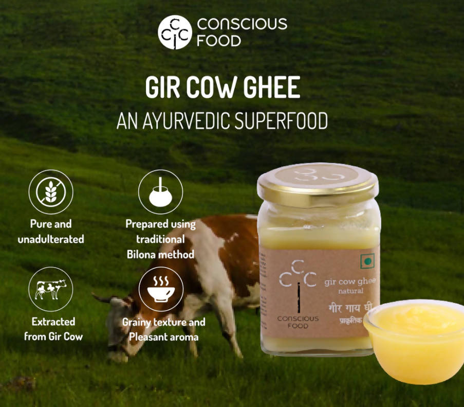 Conscious Food A2 Gir Cow Ghee (Bilona Preparation) | 100% Gir Cow Ghee | Homemade & Organic Ghee Conscious Food