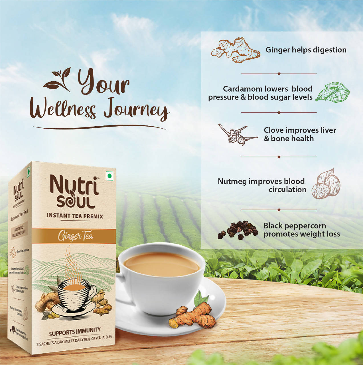 Nutrisoul Instant Tea Premix Ginger Tea Nutrisoul