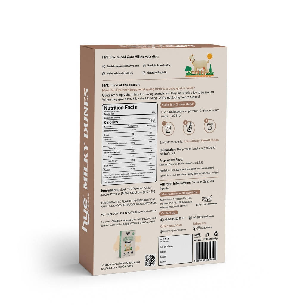 Hye Foods Milky Dunes Goat Milk Powder - Chocolate Flavour Aadvik
