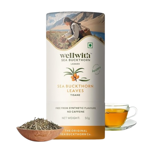 Wellwith Sea Buckthorn Raw Leaves Tea - Himalayan Herbal Leaf Tea - Safuron