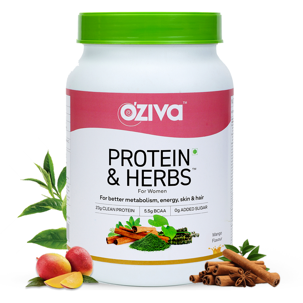 OZiva Protein & Herbs for Women - Protein Powder to Reduce Body Fat, Manage Weight & Metabolism, No Added Sugar OZiva