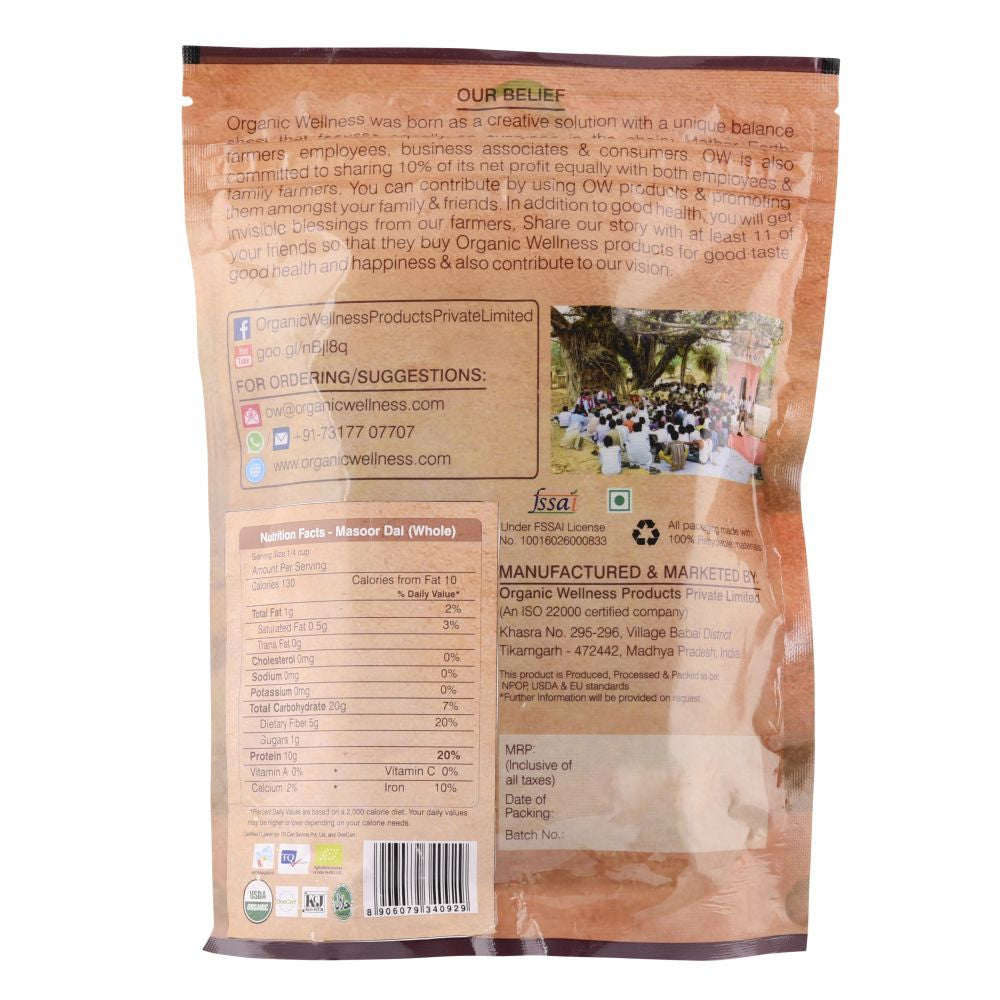 Organic Wellness Masoor Dal Whole Organic Wellness