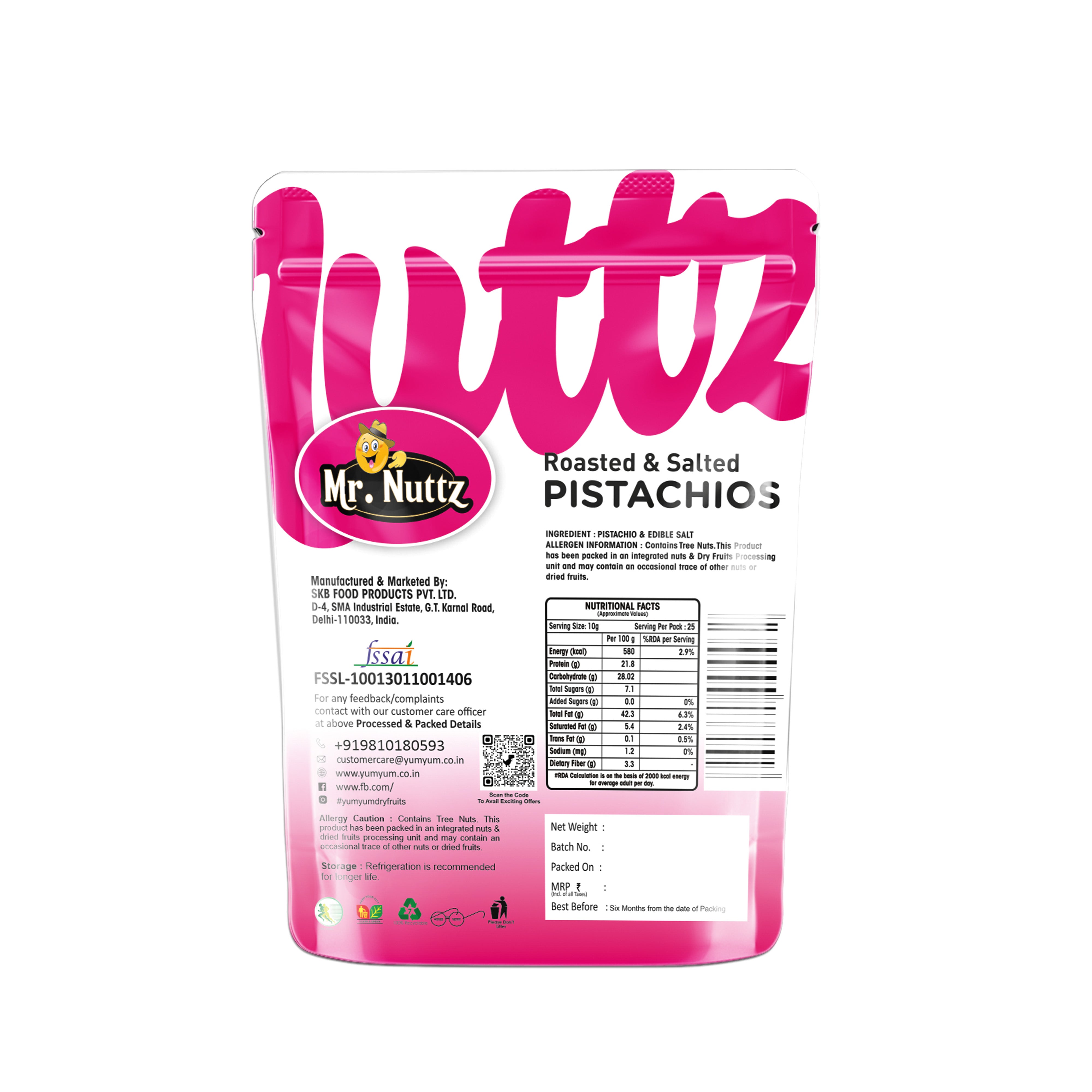 Mr. Nuttz Roasted & Salted Pistachios Pouch Yum Yum