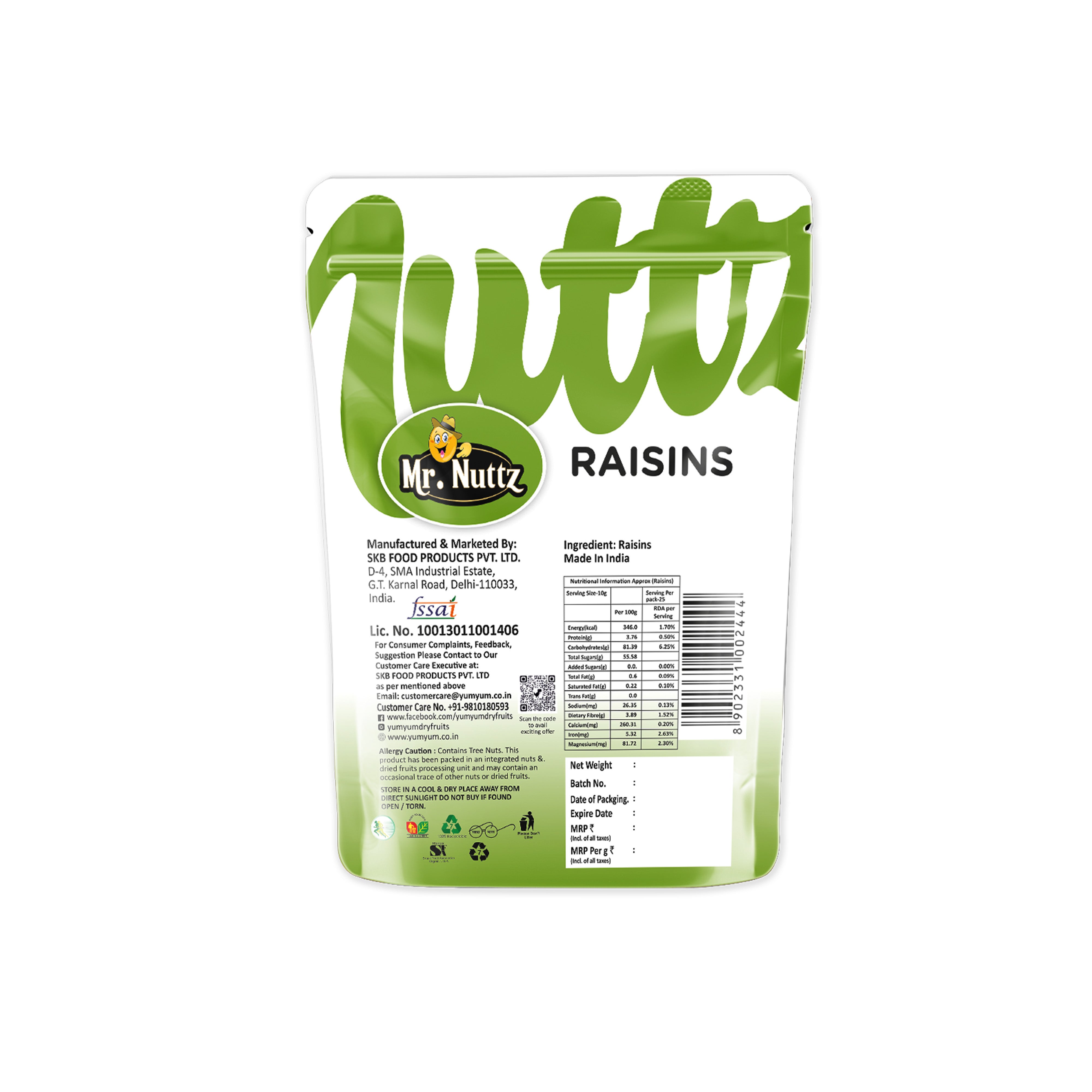 Mr. Nuttz Green Raisins Pouch Yum Yum