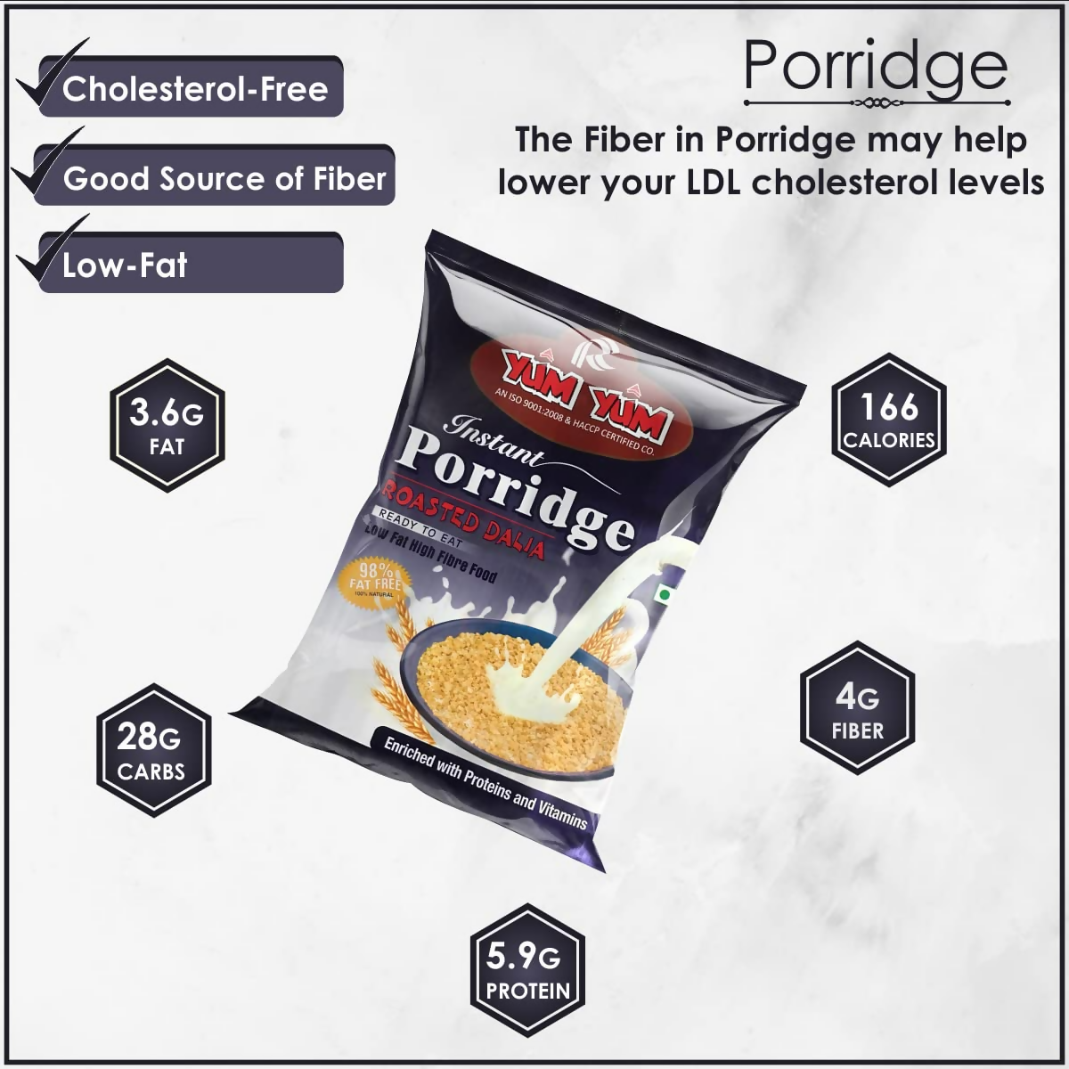 Yum Yum High Fiber Instant Roasted Porridge Honey Flavor Yum Yum