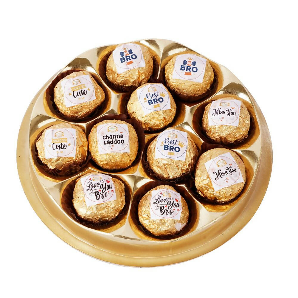 Ghasitaram Round Box Of 11 Channa Laddoos with Captions - Safuron