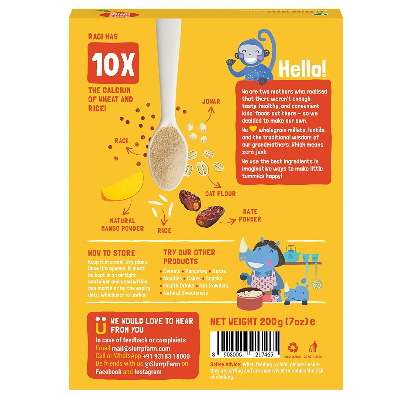 Slurrp Farm Mango, Ragi & Rice With Milk Cereal for Little Ones Slurrp Farm