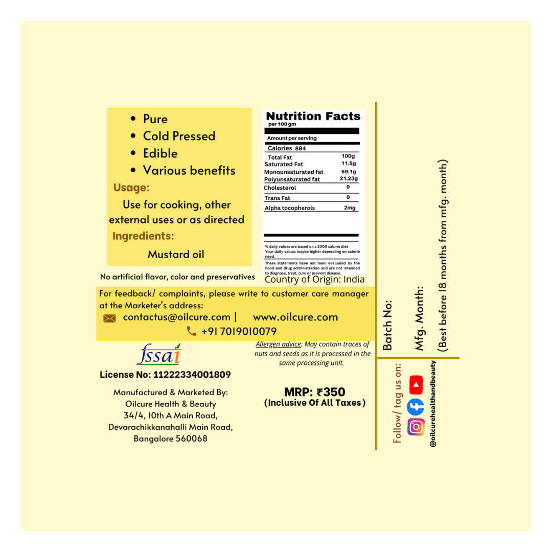 Oilcure Mustard Oil Cold Pressed Oilcure