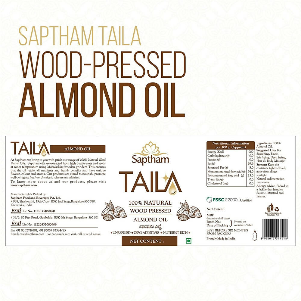 Saptham Taila 100% Wood Pressed Almond Oil Saptham