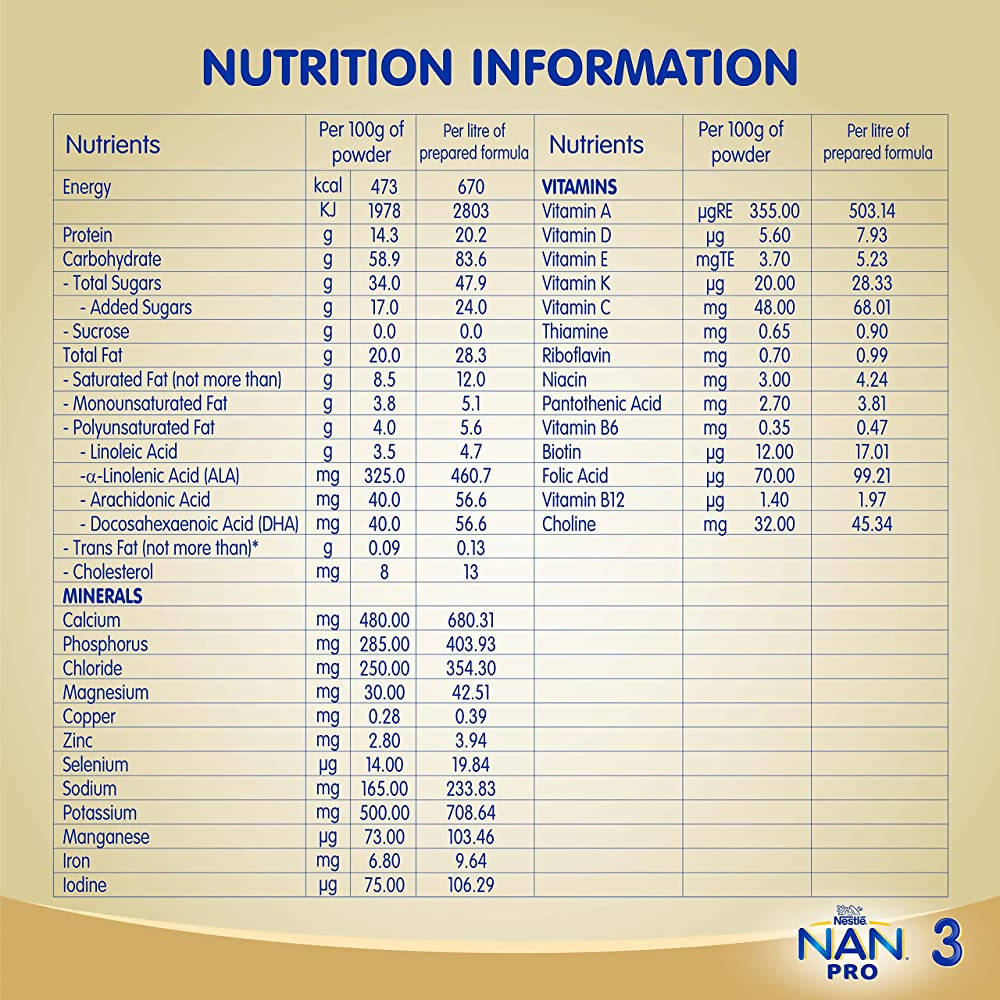 Nestle Nan Pro 3 Follow-Up Formula Powder After 12 Upto 18 Months Infants Stage 3 Nestle