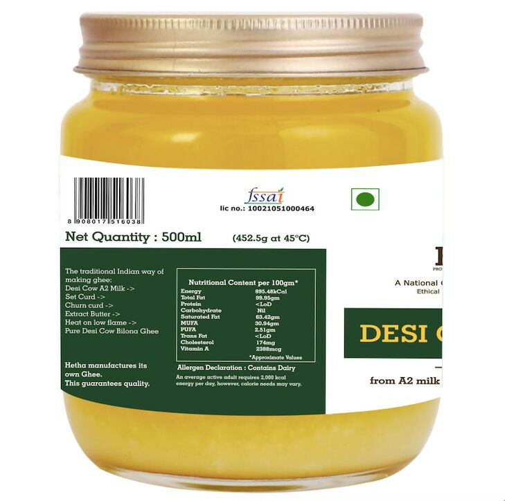 Hetha Desi Cow A2 cultured Bilona Ghee / A2 Ghee | Premium A2 Desi Ghee | Cultured Cow Pure Ghee Hetha