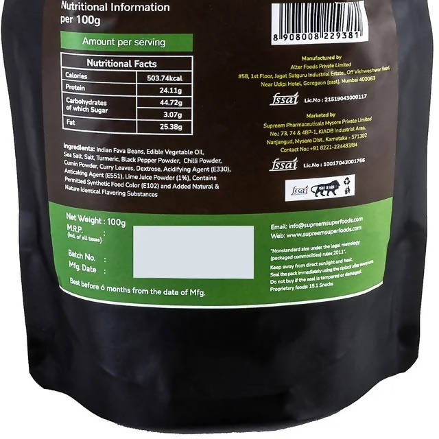 Supreem Super Foods Normalife Indian Fava Beans - Chatpata Masala Snack Supreem Super Foods