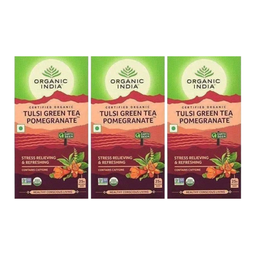 Organic India Tulsi Green Tea, Pomegranate, 25 Tea Bags - Safuron