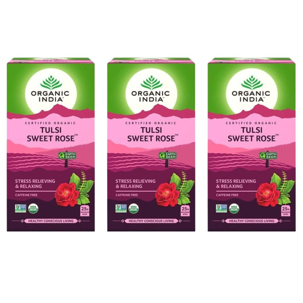 Organic India Tulsi Sweet Rose 25 Tea Bags - Safuron