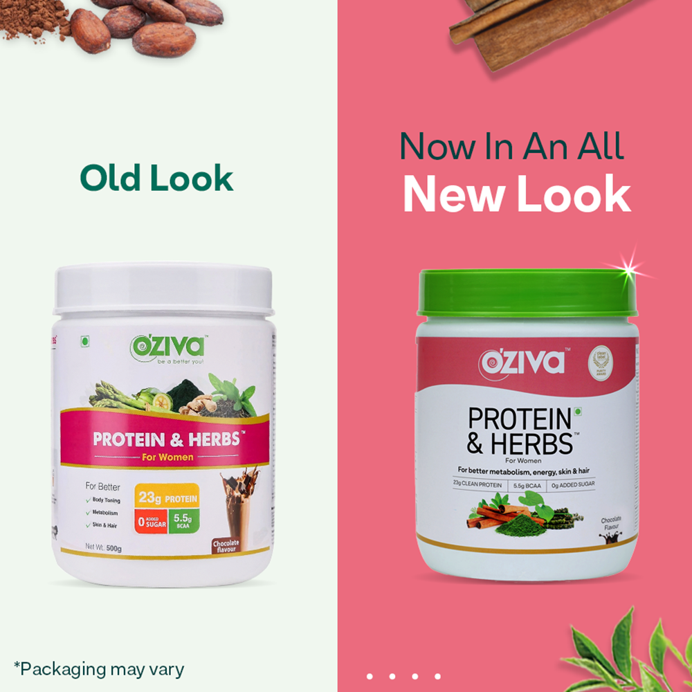 OZiva Protein & Herbs for Women - Protein Powder to Reduce Body Fat, Manage Weight & Metabolism, No Added Sugar OZiva