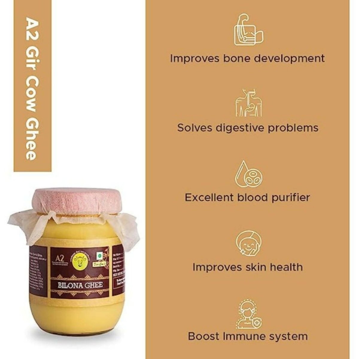 A2 Organics Desi Gir Cow A2 Bilona Ghee | Cultured Ghee | Vedic Bilona Method Ghee A2 Organics