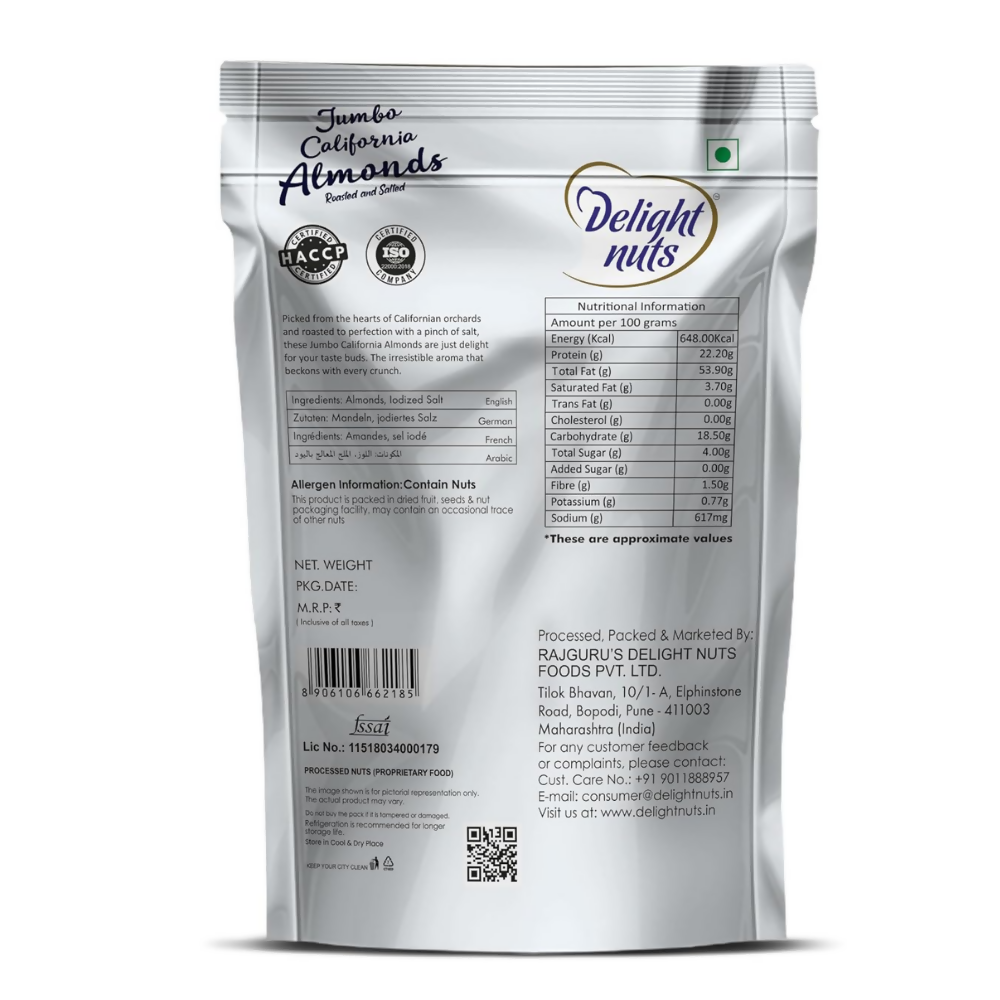 Delight nuts Jumbo California Almonds Roasted And Salted Delight nuts