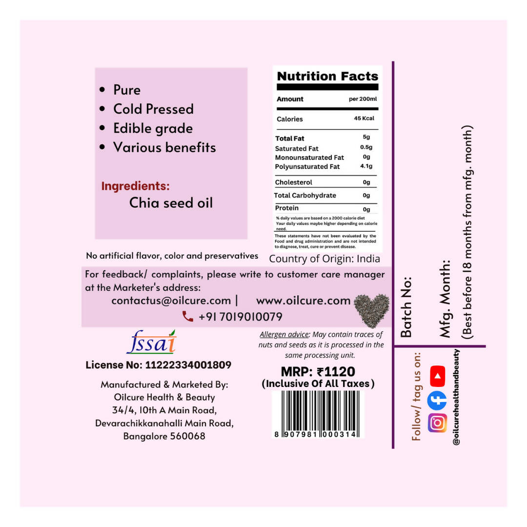 Oilcure Chia Seed Oil Cold Pressed Oilcure