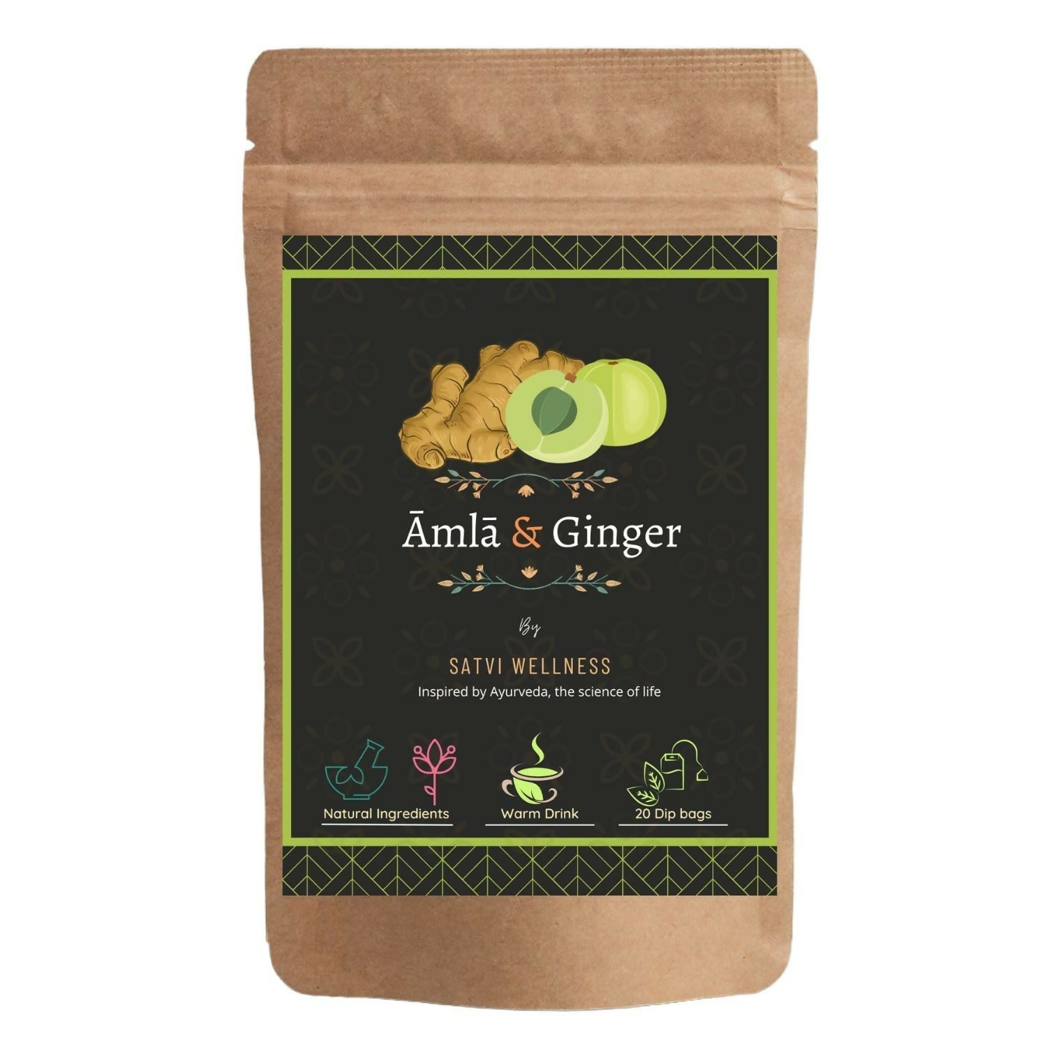 Satvi Wellness Amla Ginger Tea | Blend Of Indian Gooseberry and Ginger Tea Bags | Herbal Tea Satvi Wellness