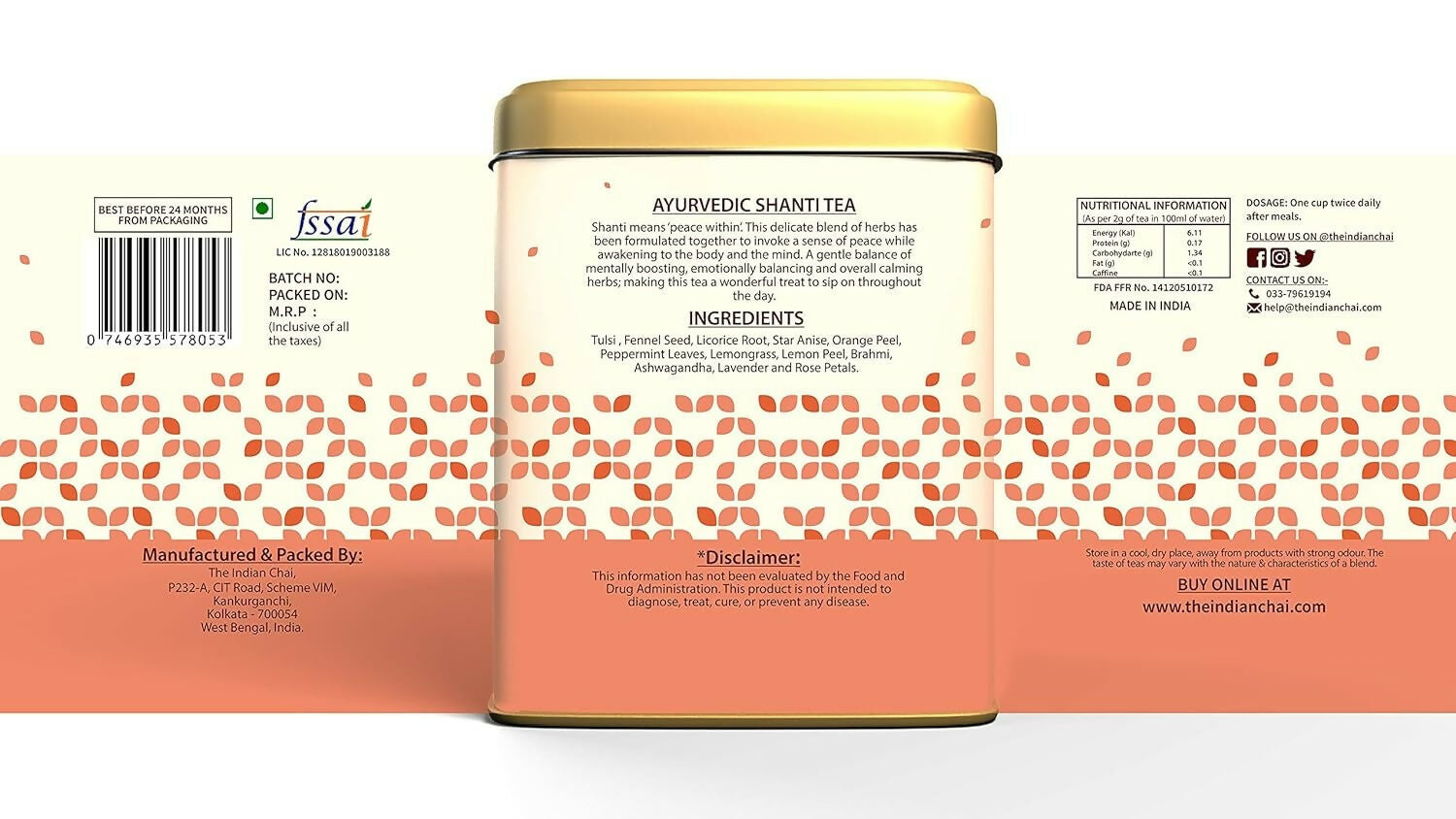 The Indian Chai - Ayurvedic Shanti Tea The Indian Chai