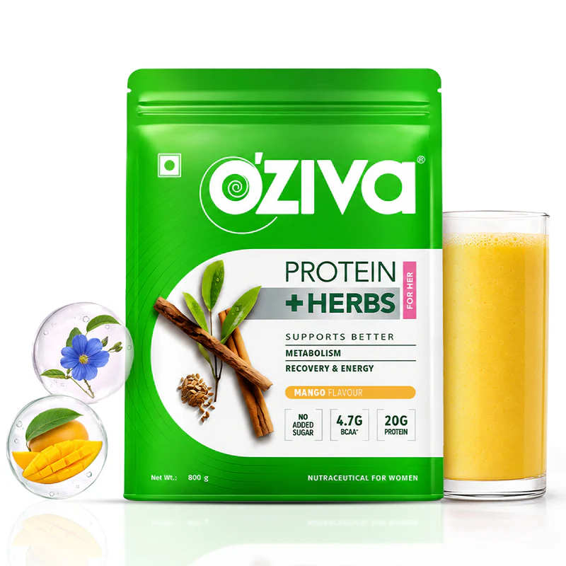 OZiva Protein & Herbs for Women - Protein Powder to Reduce Body Fat, Manage Weight & Metabolism, No Added Sugar - Dista
