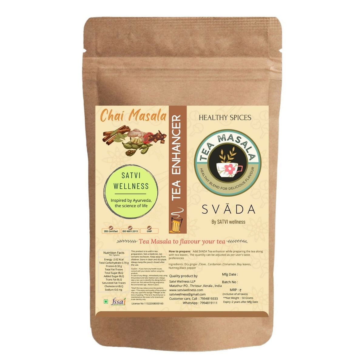Satvi Wellness Tea masala | Indian Chai Masala | Tea Enhancer | Ginger tea mix - Safuron