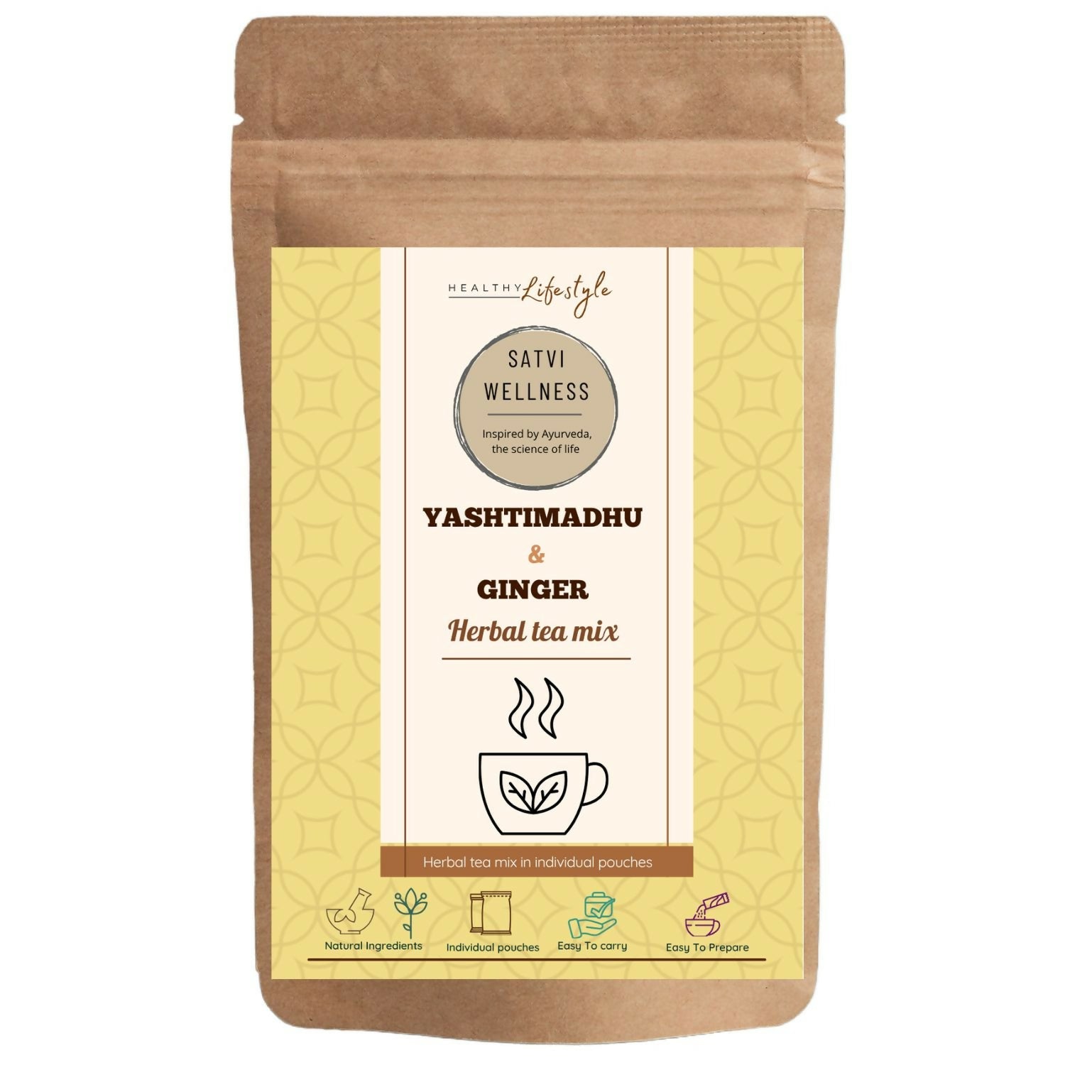 Satvi Wellness Yeshtimadhu Ginger Herbal Infusion Mix In Indvidual Packets | Herbal Tea Sachet - Dista
