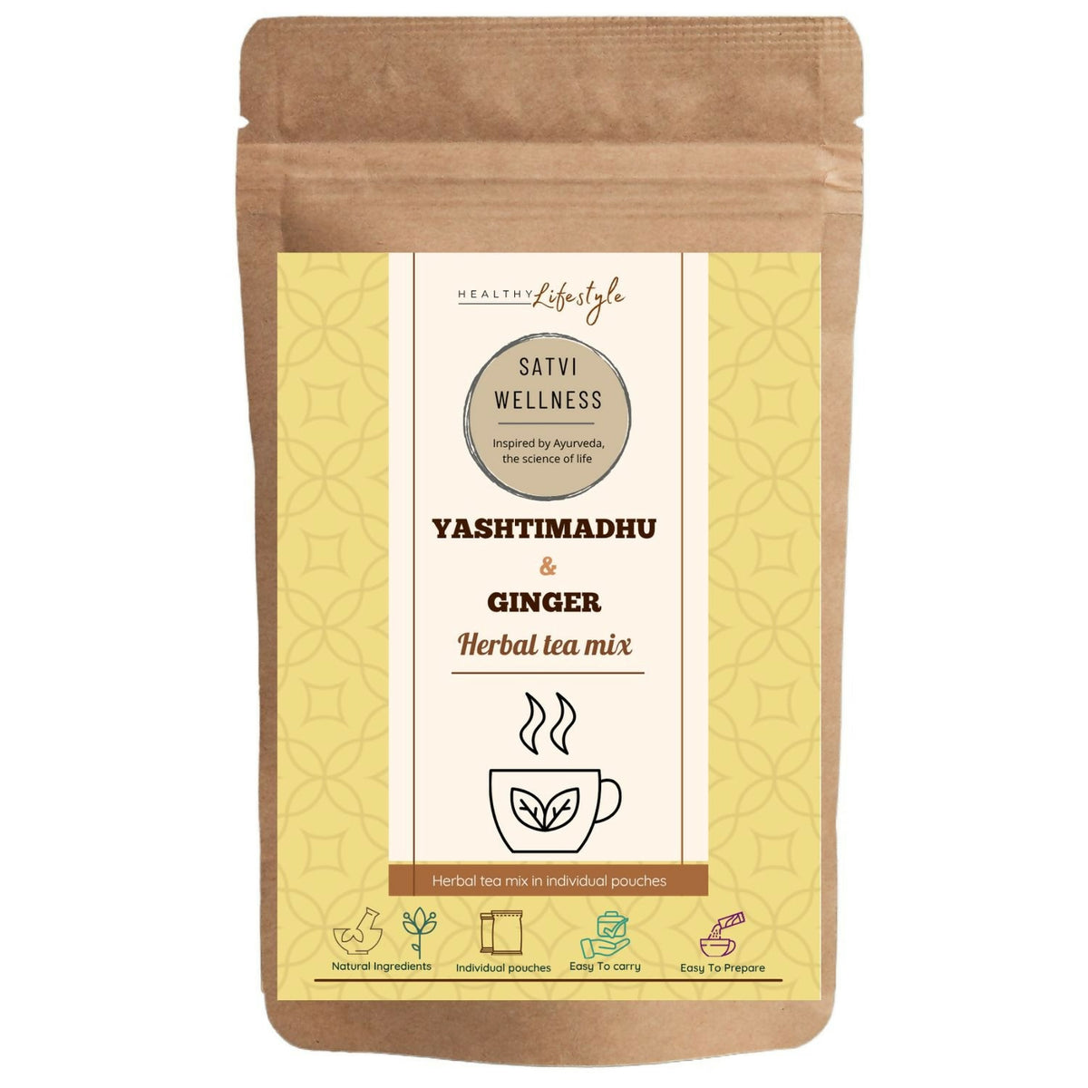 Satvi Wellness Yeshtimadhu Ginger Herbal Infusion Mix In Indvidual Packets | Herbal Tea Sachet - Dista