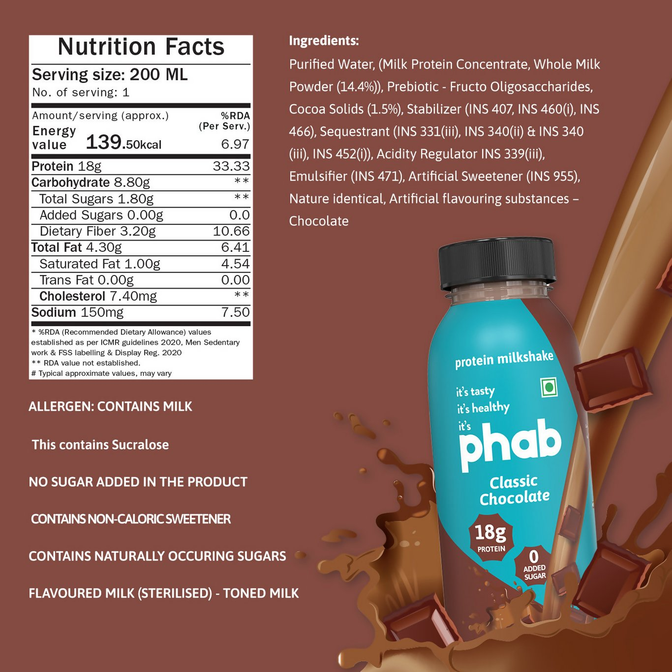 Phab Protein Milkshake With protein Protein Swiss Chocolate Shake Phab