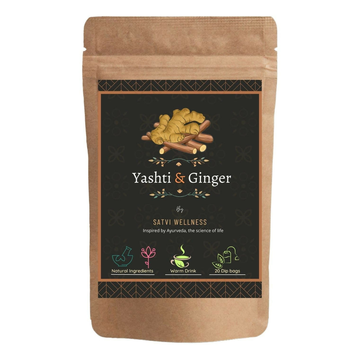 Satvi Wellness Yashtimadhu Ginger Tea | Yashti Ginger | Dip Bags | Blend Of Liquorice And Ginger Tea | Herbal Tea Satvi Wellness