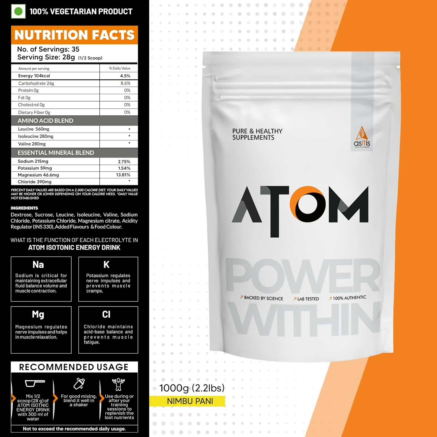 As-It-Is Atom Isotonic Energy Drink Nimbu Pani Flavor AS-IT-IS Nutrition