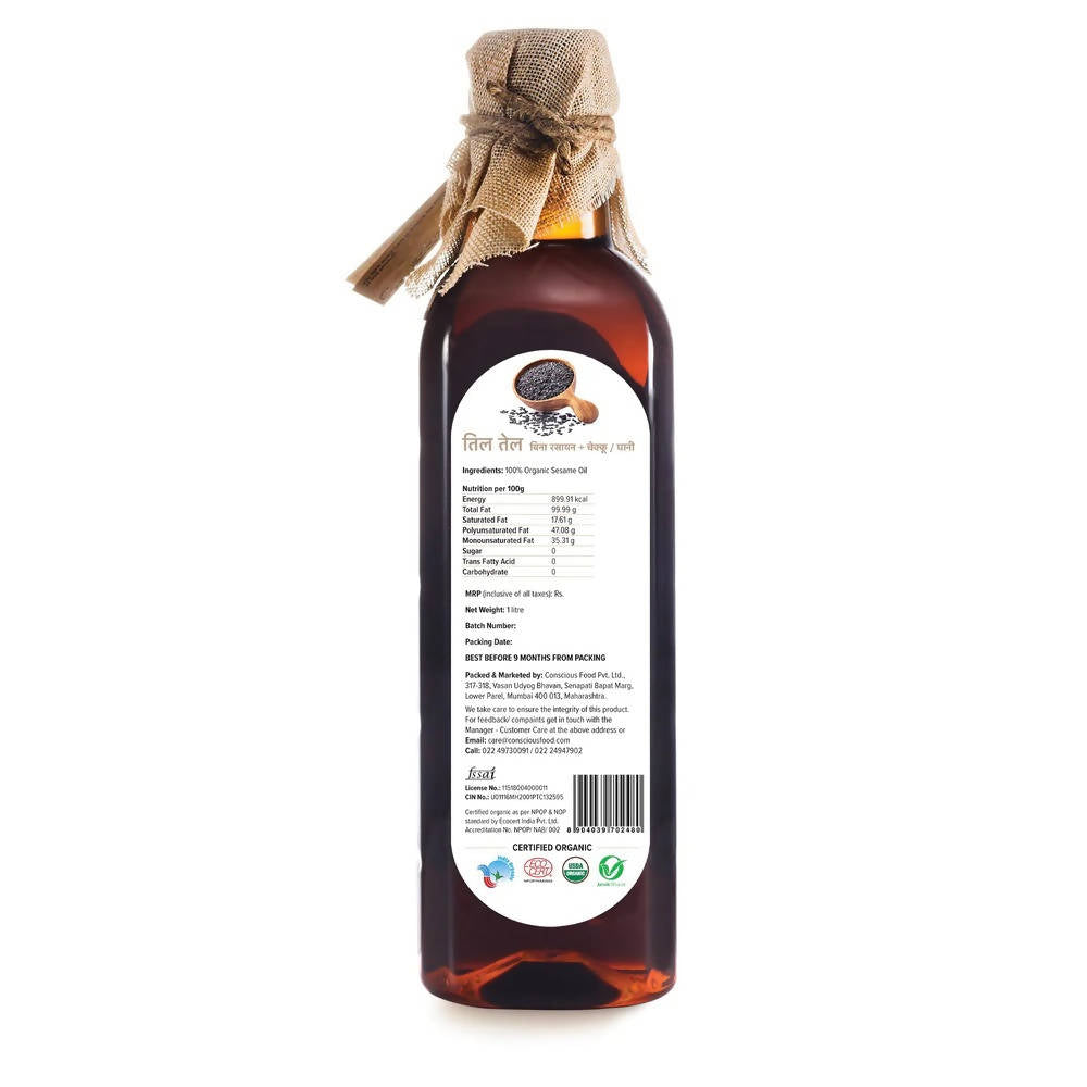 Conscious Food Organic Cold Pressed Sesame Oil Conscious Food