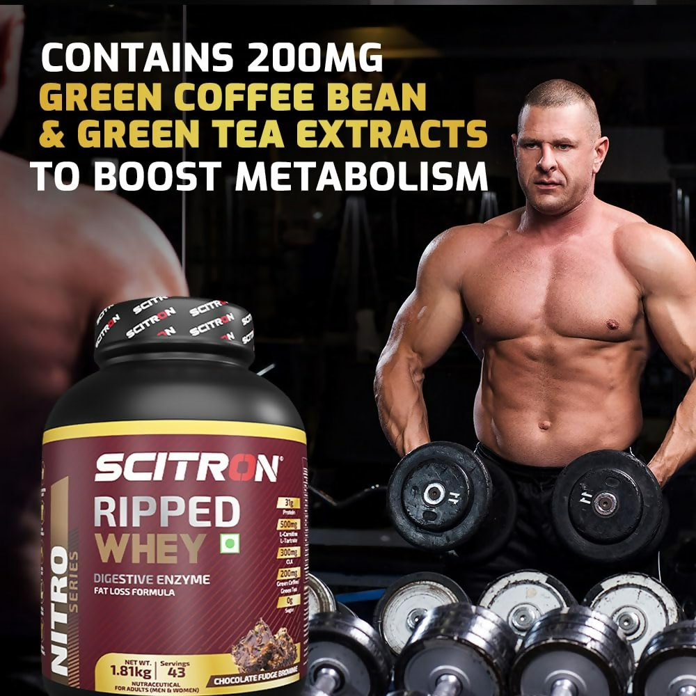 Scitron Ripped Whey Protein Powder Flavor Chocolate Fudge Brownie Scitron